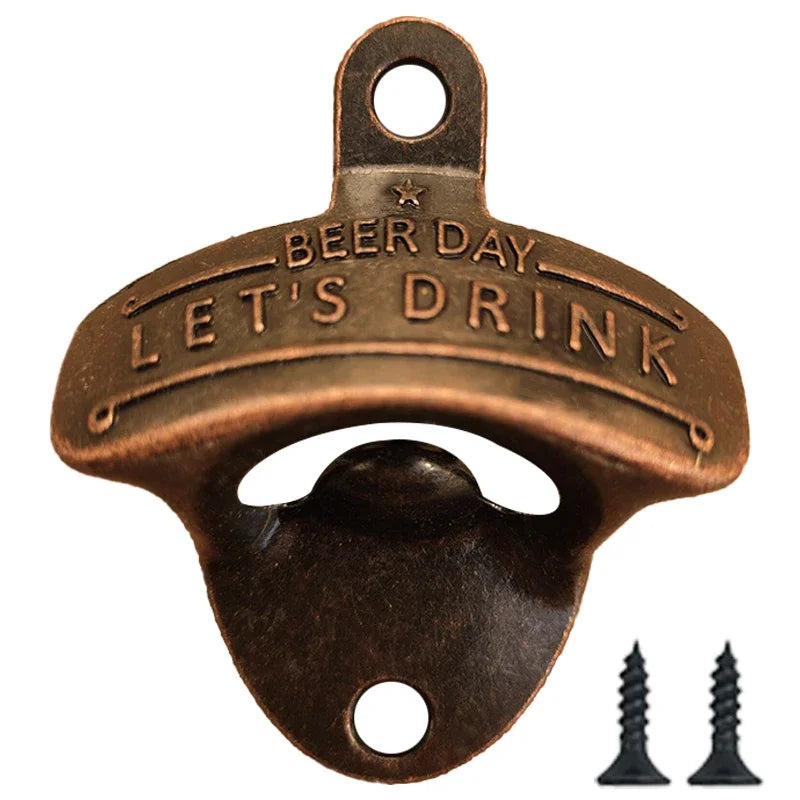 1pc Embossed Alloy Bottle Opener Wall Mounted Vintage Retro Hanging Beer Opener DIY Tools for BBQ Pub Bar Kitchen Accessories