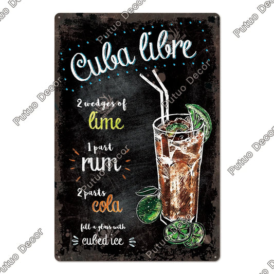 Putuo Decor Cocktail Tin Sign Plaque Metal Plate Vintage Posters Wall Art Decoration for Bar Pub Club Man Cave Iron Painting